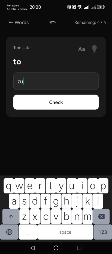 Экран Fluentto: статистика и список слов